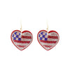 Unique USA Red White and Blue Decorative Crystal Rhinestone on Vegan Suede Patriotic Heart Dangle Earrings, 2"