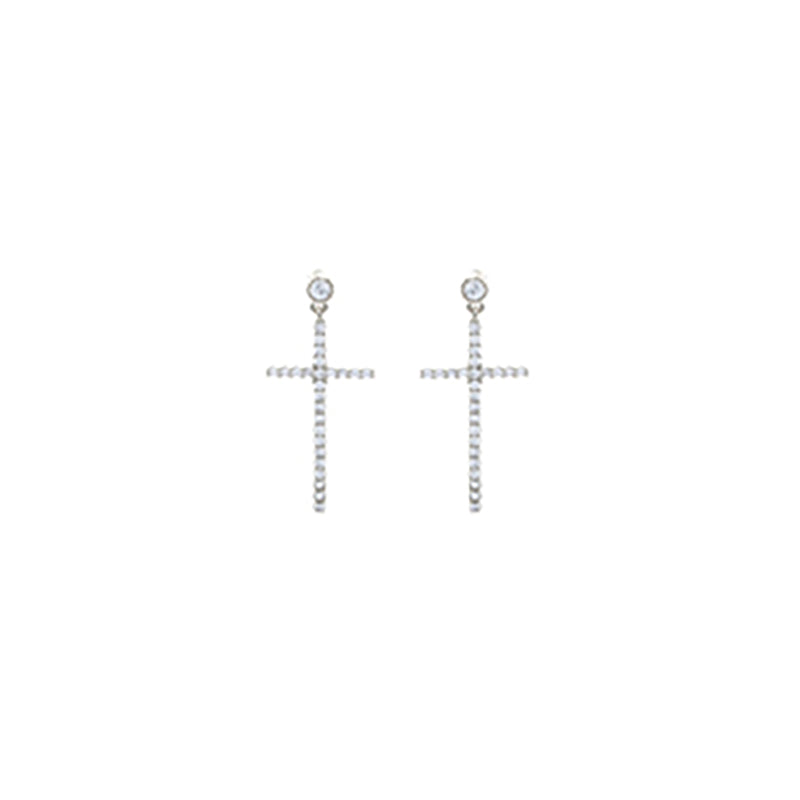 Stunning Cubic Zirconia Crystal Cross Hypoallergenic Post Back Dangle Earrings, 1.12"