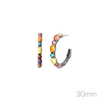 Western Style Semi Precious Howlite Stone Hoop Hypoallergenic Post Earrings, 30mm-40mm (30mm, Multicolor Rainbow)