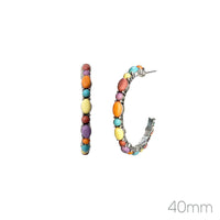 Western Style Semi Precious Howlite Stone Hoop Hypoallergenic Post Earrings, 30mm-40mm (40mm, Multicolor Rainbow)