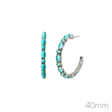 Western Style Semi Precious Howlite Stone Hoop Hypoallergenic Post Earrings, 30mm-40mm (40mm, Turquoise)