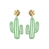 Western Style Green Powder Coated Textured Metal Cactus Hypoallergenic Post Dangle Earrings,2.5"