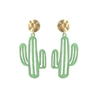 Western Style Green Powder Coated Textured Metal Cactus Hypoallergenic Post Dangle Earrings,2.5"