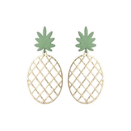 Fun and Fruity Whimsical Powder Coated Metal Pineapple Hypoallergenic Post Earrings, 2.50"