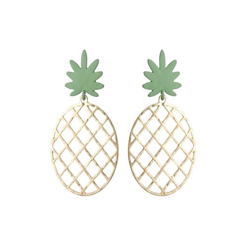 Fun and Fruity Whimsical Powder Coated Metal Pineapple Hypoallergenic Post Earrings, 2.50"
