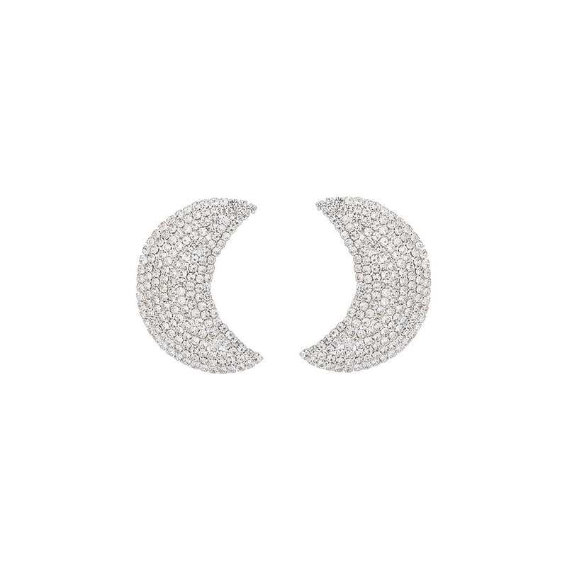 Stunning Celestial Crescent Moon Pave Crystal Hypoallergenic Post Earrings, 1.62"
