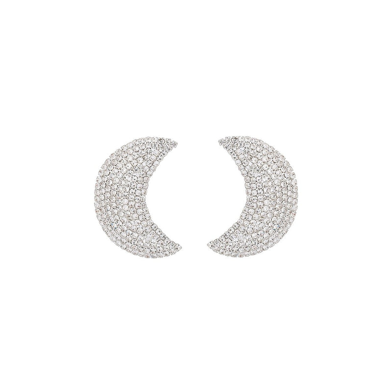 Stunning Celestial Crescent Moon Pave Crystal Hypoallergenic Post Earrings, 1.62"