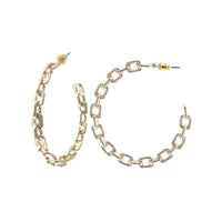 Stunning Polished Gold Tone 3D Chunky Link Chain Hypoallergenic Hoop Earrings, 1.75"