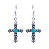 Western Style Turquoise Howlite Decorative Cross Religious Dangle Earrings, 1.75"-2" (Small 1.95")