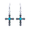 Western Style Turquoise Howlite Decorative Cross Religious Dangle Earrings, 1.75"-2" (Small 1.95")