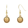 Dainty Cross Coin Disc Dangle Earrings, 1.25" (Gold Tone)