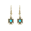 Western Style Aztec Thunderbird Turquoise Howlite Dangle Earrings, 1.25" (Burnished Gold Tone)