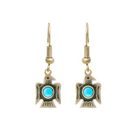 Western Style Aztec Thunderbird Turquoise Howlite Dangle Earrings, 1.25" (Burnished Gold Tone)