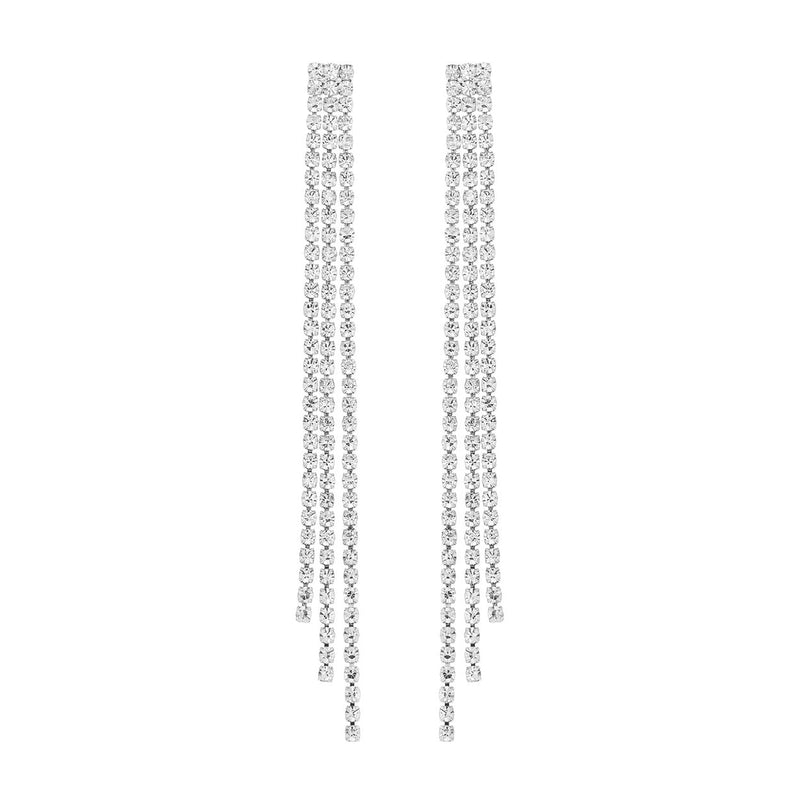 Stunning Crystal Rhinestone Triple Strand Shoulder Duster Hypoallergenic Post Earrings, 3.5"