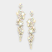Crystal Rhinestone Bubble Dangle Statement Earrings 3.25 Inches (Aurora Borealis Silver Tone)
