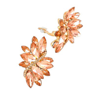 Crystal Cluster Statement Clip On Earrings (Gold Tone Peach)