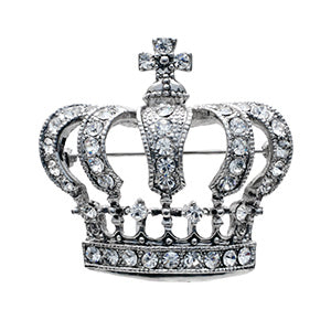 Sparkling Crystal Rhinestone Regal Queens Crown Petite Lapel Pin Brooch (1.75", Clear Crystal Silver Tone)