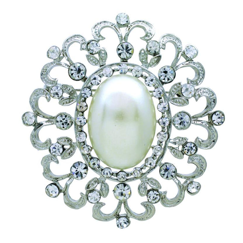 Stunning Vintage Vibes Statement Simulated Pearl Brooch Pin, 2.5"