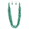 Chic Multi Strand Beaded Necklace And Earrings Jewelry Set, 30"+2" Extender (Turquoise Blue)