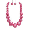 Statement Piece X-Large Holiday Simulated Pearl Strand Bib Necklace Earrings Set, 18"+4" Extender (Pink Silver Tone)