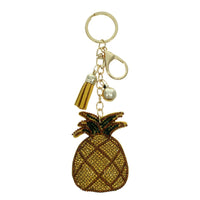 Whimsical Crystal Covered Plush Sparkling Key Ring with Tassel Keychain Car Fob Handbag Charm (Pineapple)