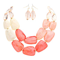 Chic Ombre Polished Resin Statement Necklace Earring Set, 16"+3" Extender Coral
