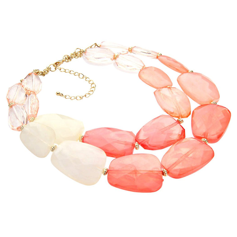 Chic Ombre Polished Resin Statement Necklace Earring Set, 16"+3" Extender Coral
