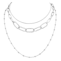 Chic Polished Multi-Strand Metal Links Chain Necklace, 21"+3" Extender (Silver Tone)