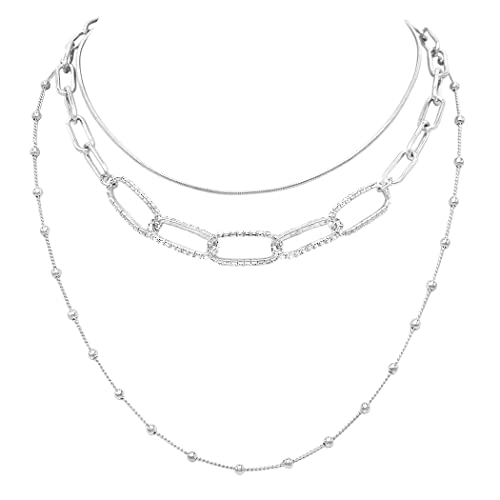 Chic Polished Multi-Strand Metal Links Chain Necklace, 21"+3" Extender (Silver Tone)