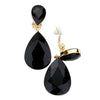 Rosemarie Collections Women's Stunning Double Teardrop Crystal Statement Clip On Earrings, 1.75" (Jet Black Crystal Gold Tone)