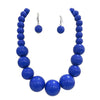 Statement Piece X-Large Holiday Simulated Pearl Strand Bib Necklace Earrings Set, 18"+4" Extender (Royal Blue Silver Tone)