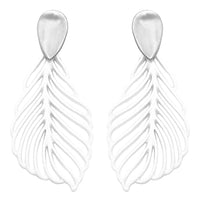 Rosemarie Collections Women's Enamel Coated Metal Palm Leaf Door Knocker Style Clip On Statement Earrings, 2.5" (White Leaf Silver Tone Top)
