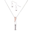 Women's 2-Tone Vertical Bar Inspirational Be Brave Pendant Necklace and Earring Jewelry Set, 17" with 3" Extender