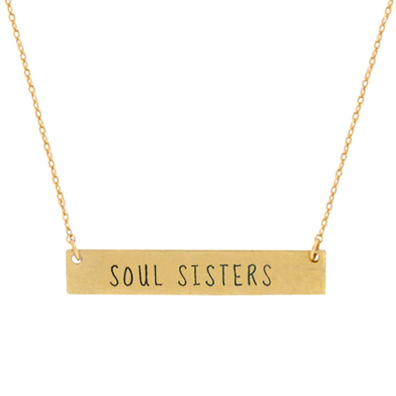 Gold Tone Soul Sisters Horizontal Bar Pendant Necklace