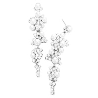 Rosemarie Collections Women's Crystal Rhinestone Bubble Dangle Statement Earrings 3.25 Inches (White Pearl Silver Tone)