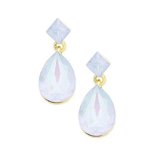 Opalescent Glass Crystal Square Teardrop Dangle Earrings (White)
