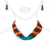 Vibrant Multi-Strand Cascading Seed Bead Statement Bohemian Necklace And Fringe Earrings Set, 16"+3" Extender