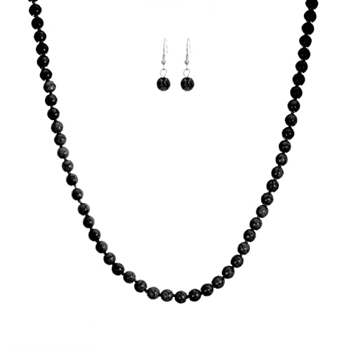 Beautiful Western Inspired Howlite 8mm Knotted Bead Strand Clasp-less Necklace Dangle Gift Earrings Set (48 Inches, Jet Black Howlite Bead)