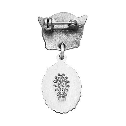 Rosemarie's Religious Gifts Sterling Silver Petite Angel Pin with Enameled Oval Miraculous Medal of Mary (Pink)