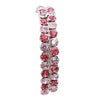 Stunning Double Pink Crystal Rhinestone Flexible Silver Tone Coil Wrap Around Cuff Bracelet, 7.5"