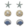 Rosemarie Collections Women's Beach Stud Earrings Set of 3 Starfish Sand Dollar Shell (Silver Tone Enamel Shells)