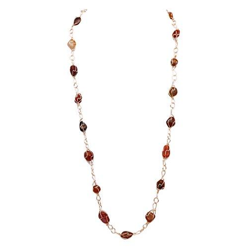 Natural Stone Wire Wrapped Long Necklace (Amber Color)