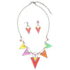 Colorful Enamel Coated Geometric Triangles Silver Tone Metal Statement Necklace Earrings Gift Set, 15"+3" Extender