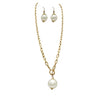 Statement Simulated Pearl Pendant On Textured Gold Tone Chunky Paperclip Link Toggle Clasp Necklace And Earrings Gift Set, 31"