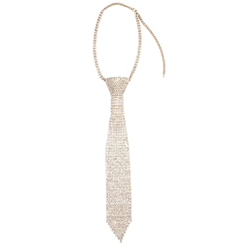 Stunning Crystal Rhinestone Necktie Necklace, 18"+3" Extender (Gold Tone Clear Crystal)
