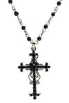 Stunning Vintage Vibes Crystal Rhinestone Christian Cross Pendant Necklace Earrings Set, 18"+3" Extender (Jet Black Crystal Hematite Tone)