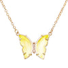 Whimsical Glass Crystal Butterfly Necklace, 15"+3" Extender (Yellow)
