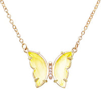 Whimsical Glass Crystal Butterfly Necklace, 15"+3" Extender (Yellow)