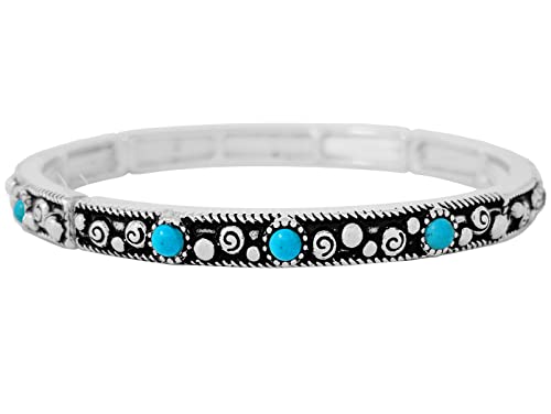 Rosemarie Collections Women's Western Chic Tailored Caviar Pattern Two Tone Double Stretch Stackable Bracelet, 7" (Thin Turquoise Howlite Stone)