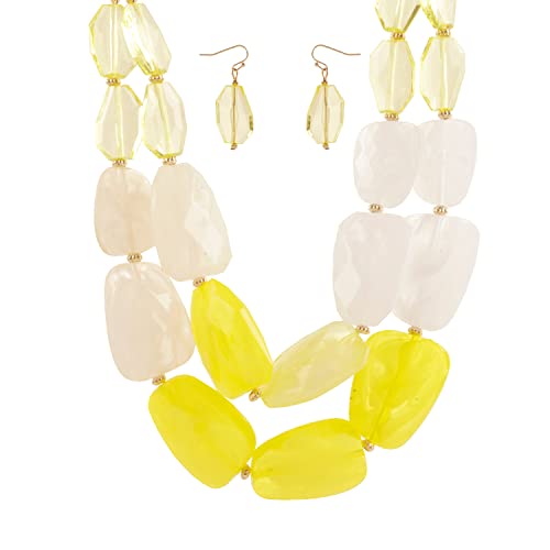 Rosemarie Collections Women's Ombre Polished Resin Statement Necklace Earring Set, 16"+3" Extender (Yellow)